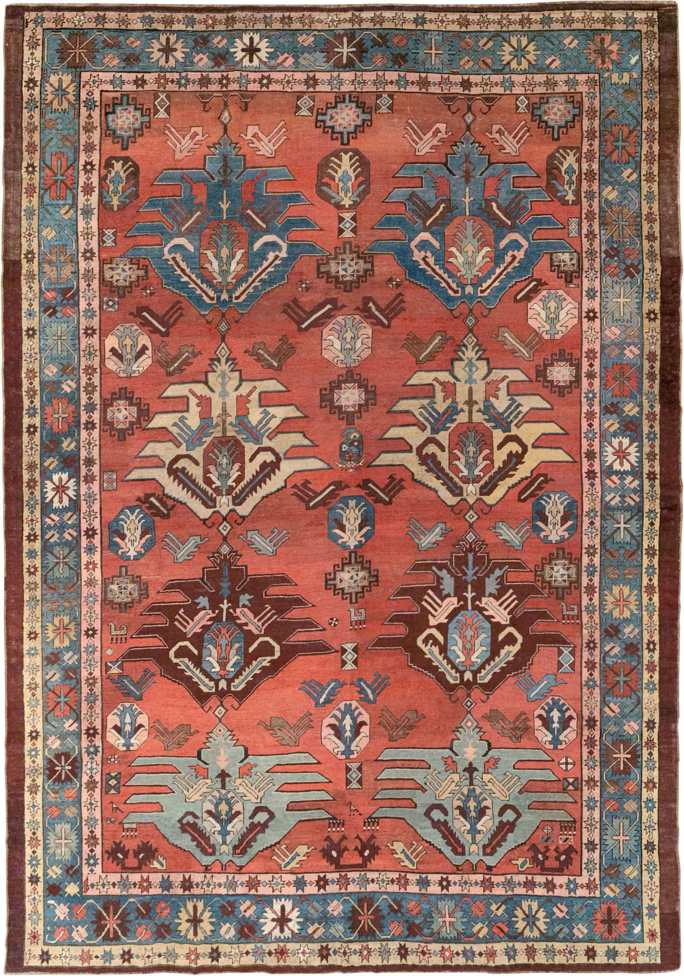 Antique Persian Bakshaish Room Size Carpet, No.33301 - Staging