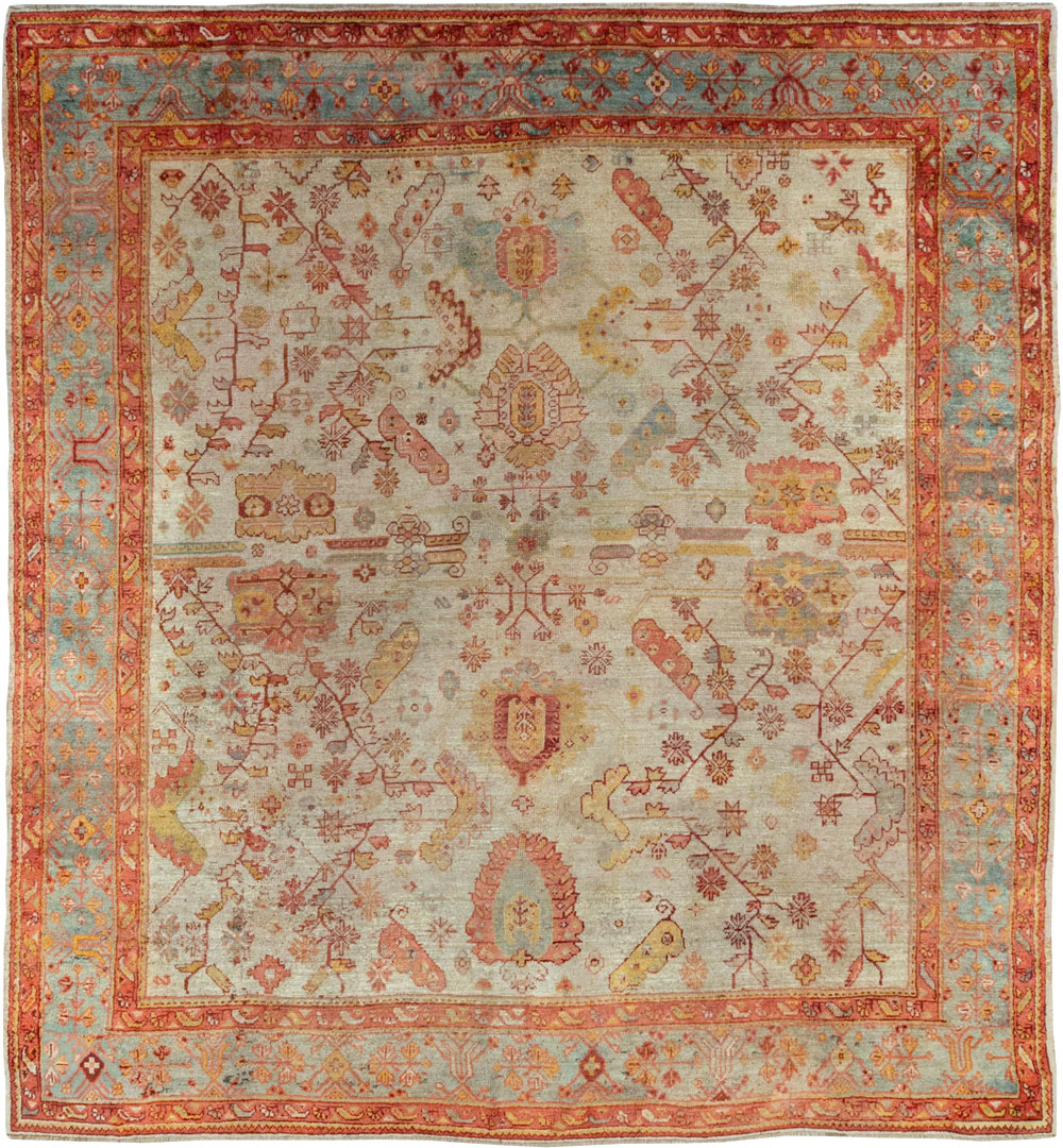 Antique Turkish Oushak Large Square Room Size Carpet, No.33319 - Staging