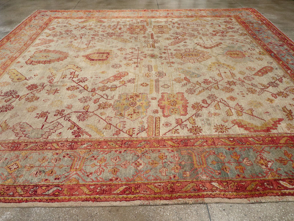 Antique Turkish Oushak Large Square Room Size Carpet, No.33319 - Staging