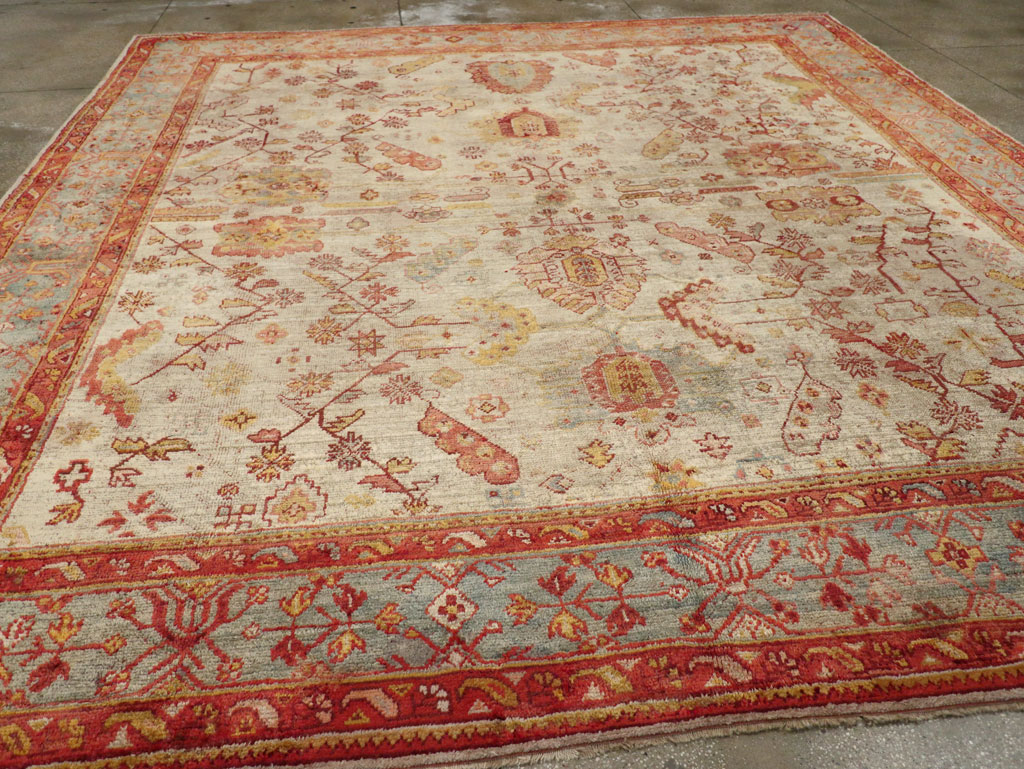 Antique Turkish Oushak Large Square Room Size Carpet, No.33319 - Staging