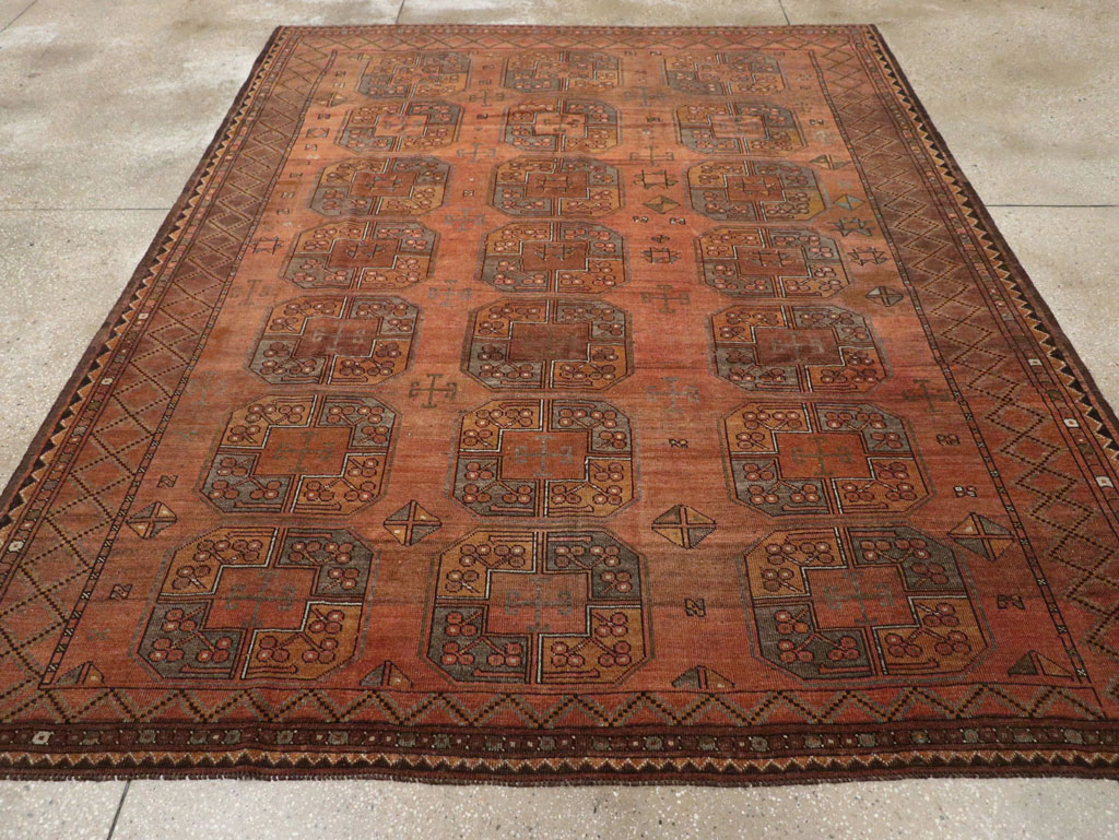 Vintage Central Asian Turkoman Accent Carpet, No.33321 - Staging
