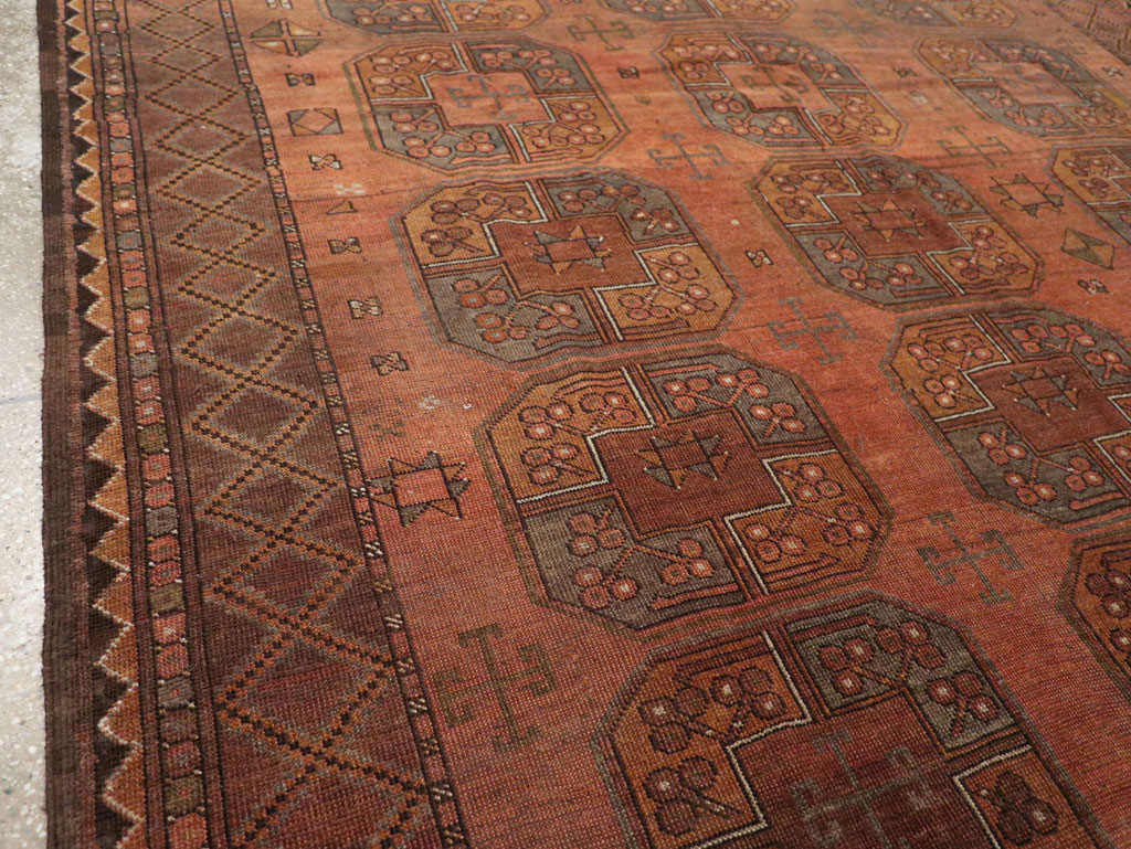 Vintage Central Asian Turkoman Accent Carpet, No.33321 - Staging