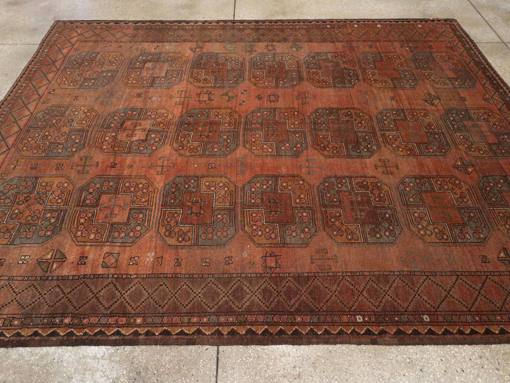 Vintage Central Asian Turkoman Accent Carpet, No.33321 - Staging
