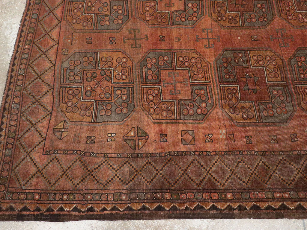Vintage Central Asian Turkoman Accent Carpet, No.33321 - Staging