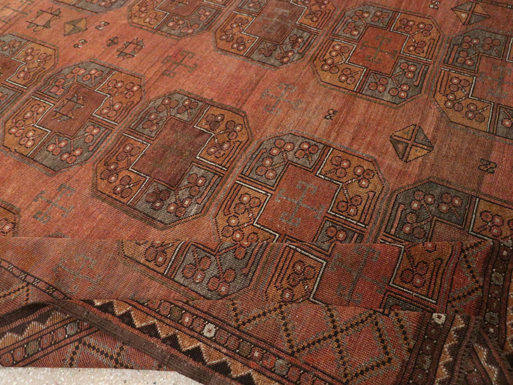 Vintage Central Asian Turkoman Accent Carpet, No.33321 - Staging