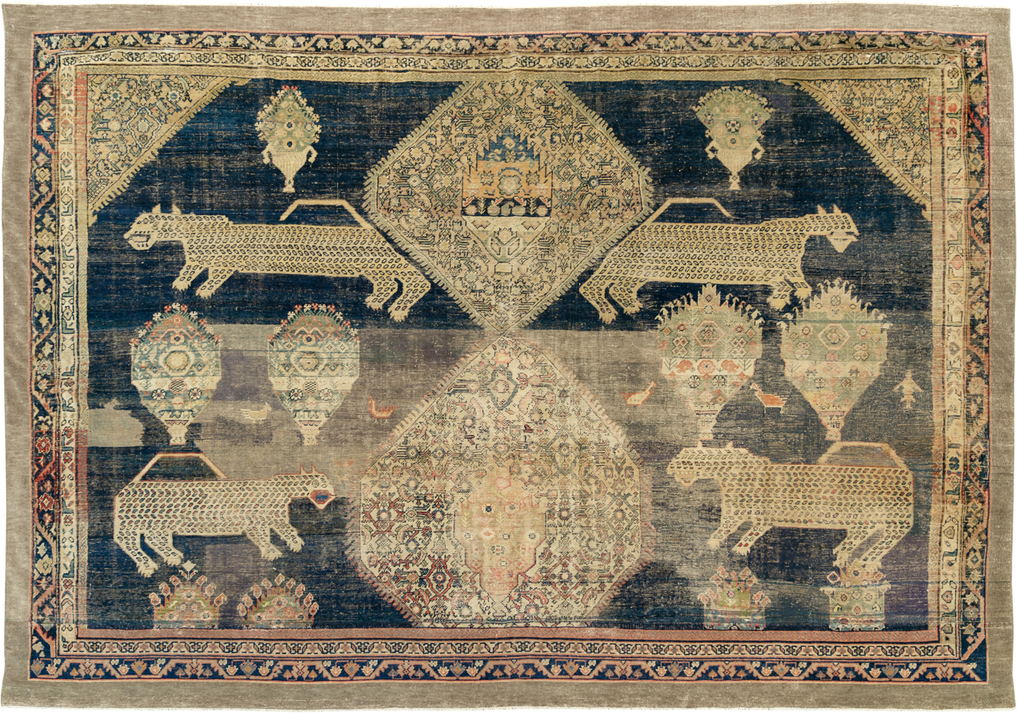 Antique Persian Fereghan Pictorial Room Size Carpet, No.33325 - Staging