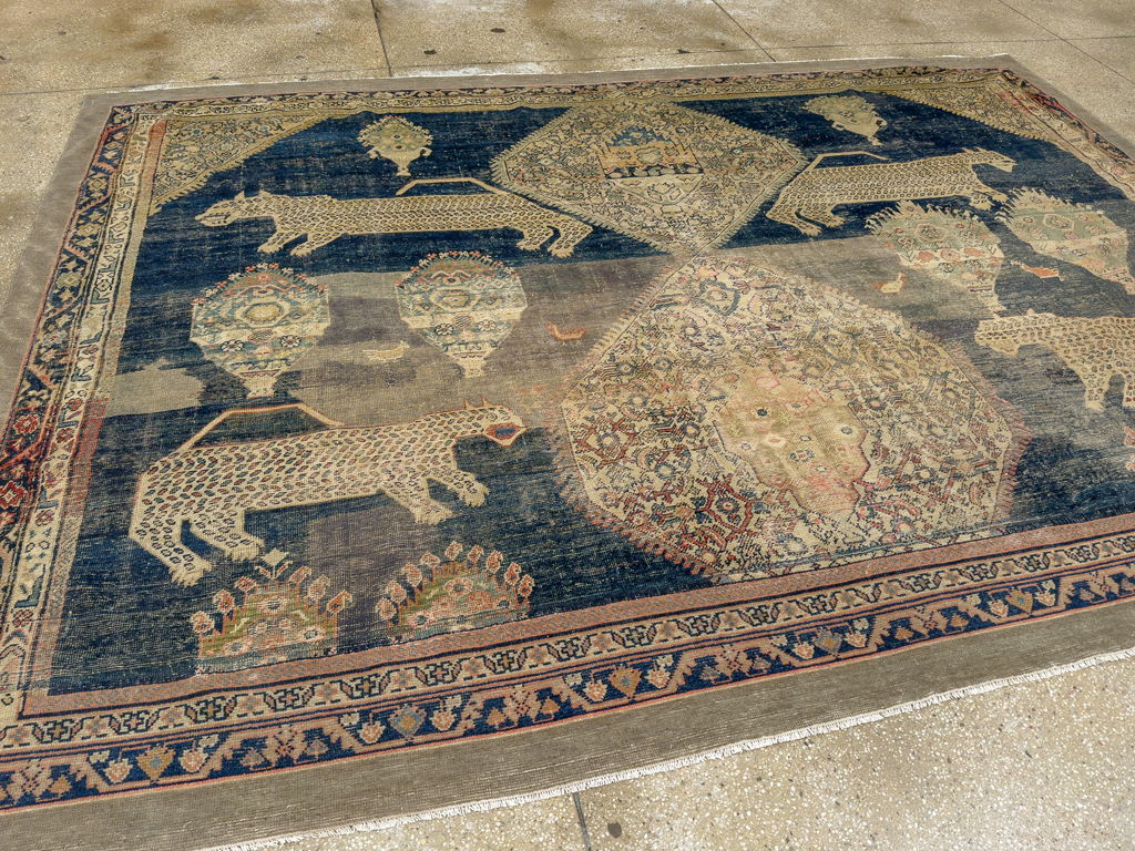 Antique Persian Fereghan Pictorial Room Size Carpet, No.33325 - Staging