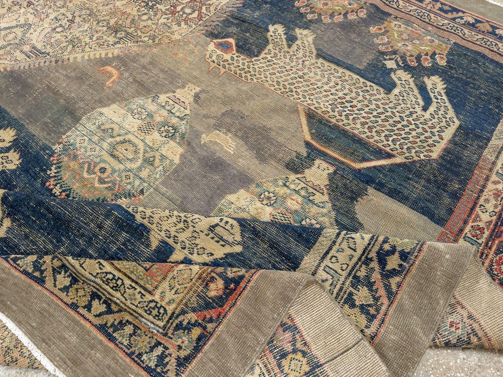 Antique Persian Fereghan Pictorial Room Size Carpet, No.33325 - Staging