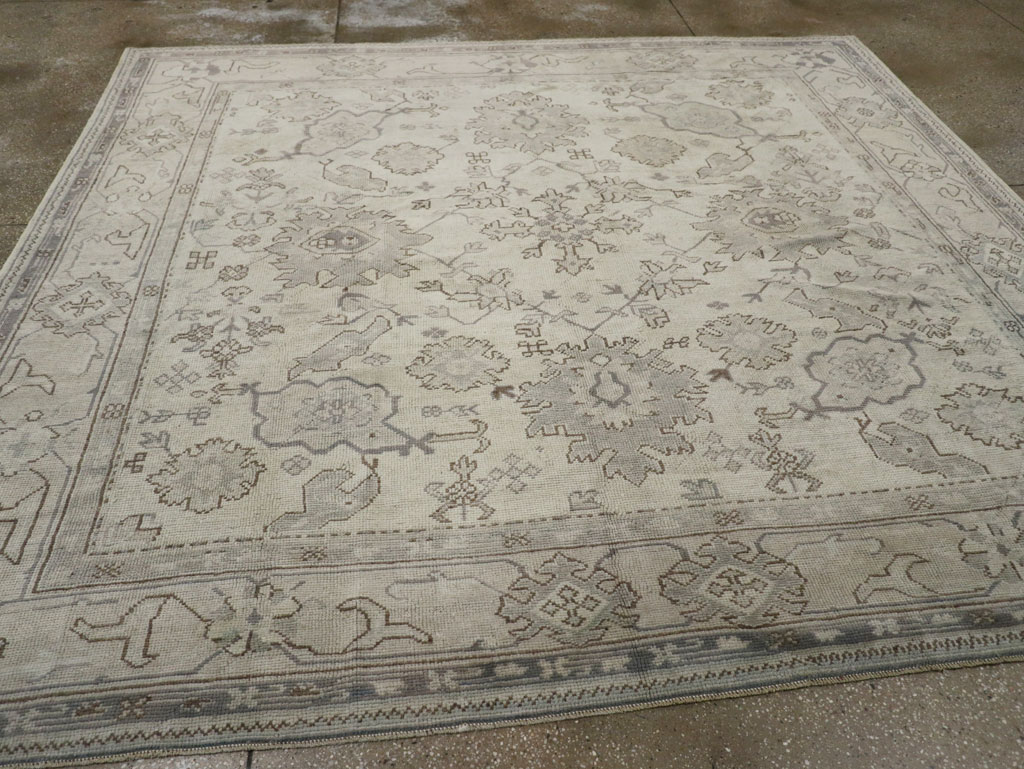 Antique Turkish Oushak Square Room Size Carpet, No.33328 - Staging