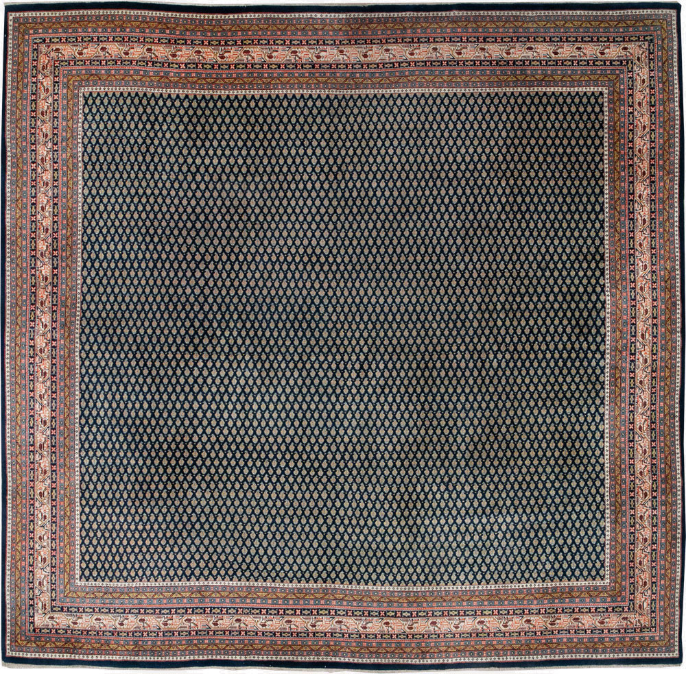 Vintage Persian Mir Square Room Size Carpet, No.33345 - Staging