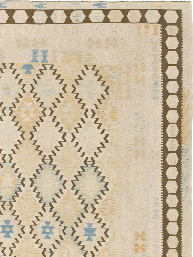 Vintage Turkish Flatweave Kilim Large Room Size Carpet, No.33347 - Staging