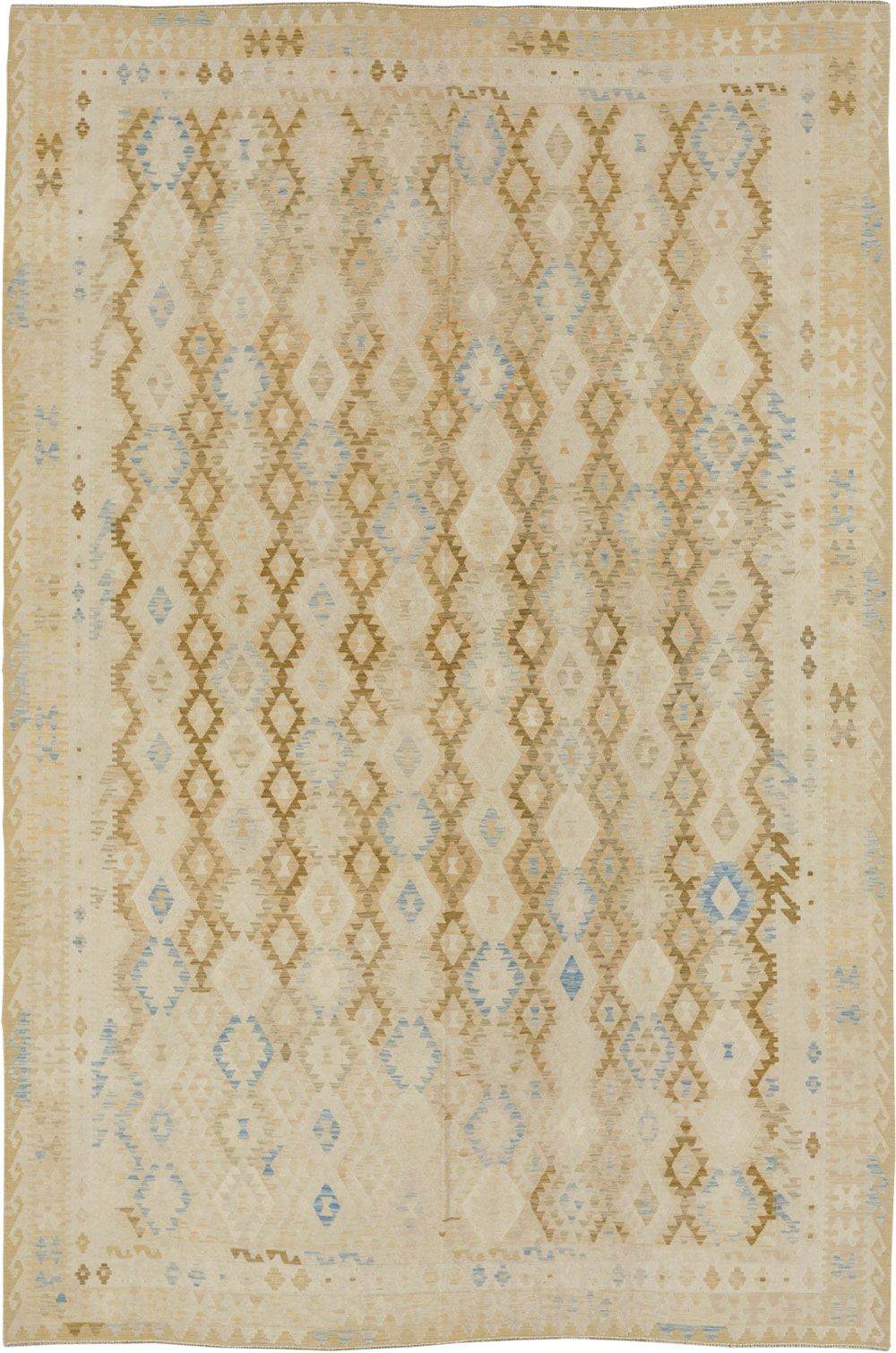 Vintage Turkish Flatweave Kilim Large Room Size Carpet, No.33348 - Staging