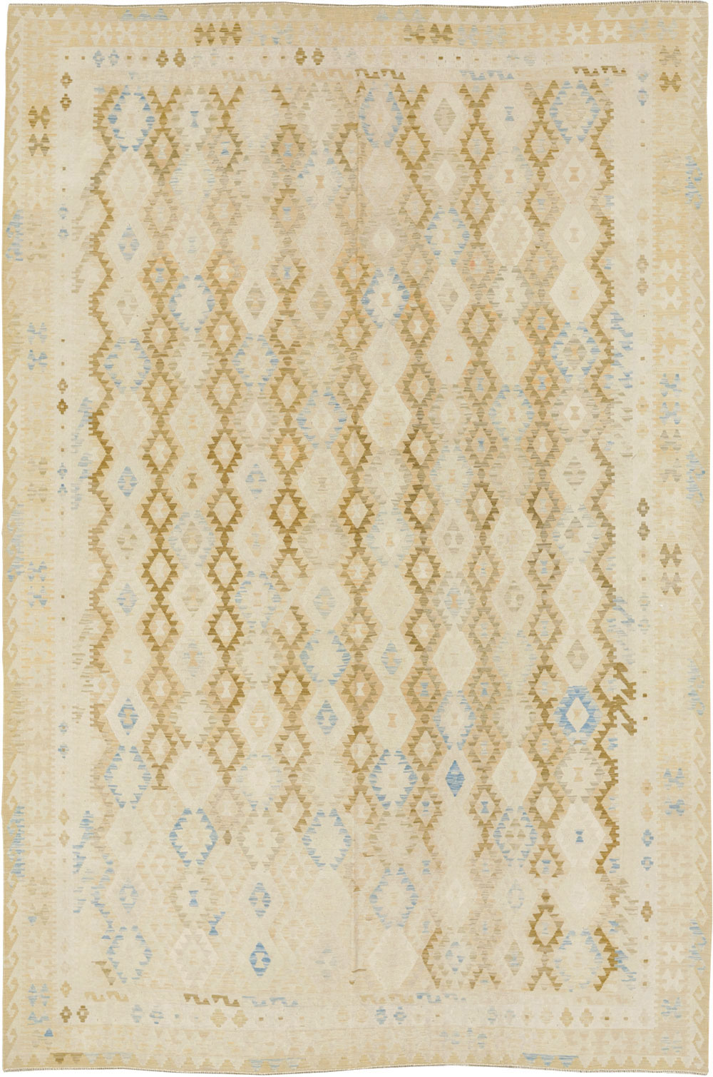 Vintage Turkish Flatweave Kilim Large Room Size Carpet, No.33348 - Staging