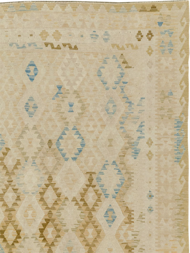 Vintage Turkish Flatweave Kilim Large Room Size Carpet, No.33348 - Staging