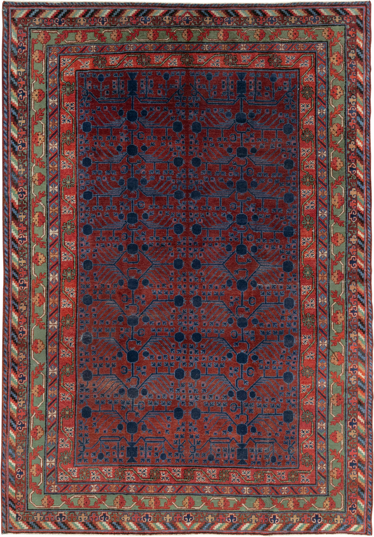 Antique East Turkestan Khotan Accent Rug, No.33356 - Staging