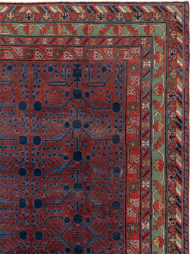 Antique East Turkestan Khotan Accent Rug, No.33356 - Staging