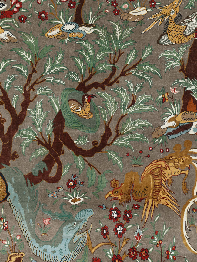 Vintage Persian Mashad Pictorial Room Size Carpet, No.33361 - Staging