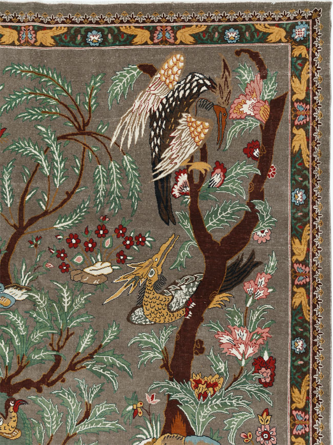 Vintage Persian Mashad Pictorial Room Size Carpet, No.33361 - Staging