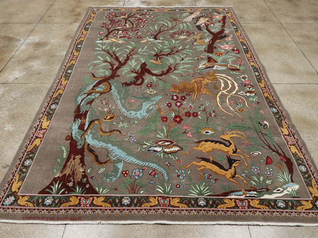 Vintage Persian Mashad Pictorial Room Size Carpet, No.33361 - Staging