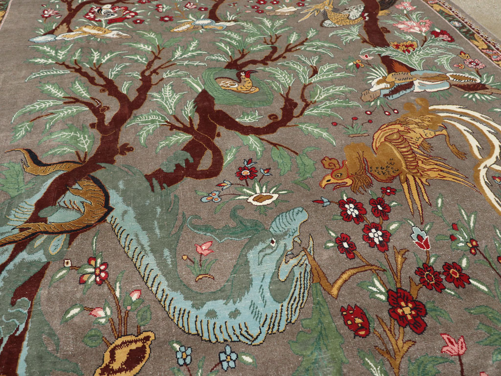 Vintage Persian Mashad Pictorial Room Size Carpet, No.33361 - Staging