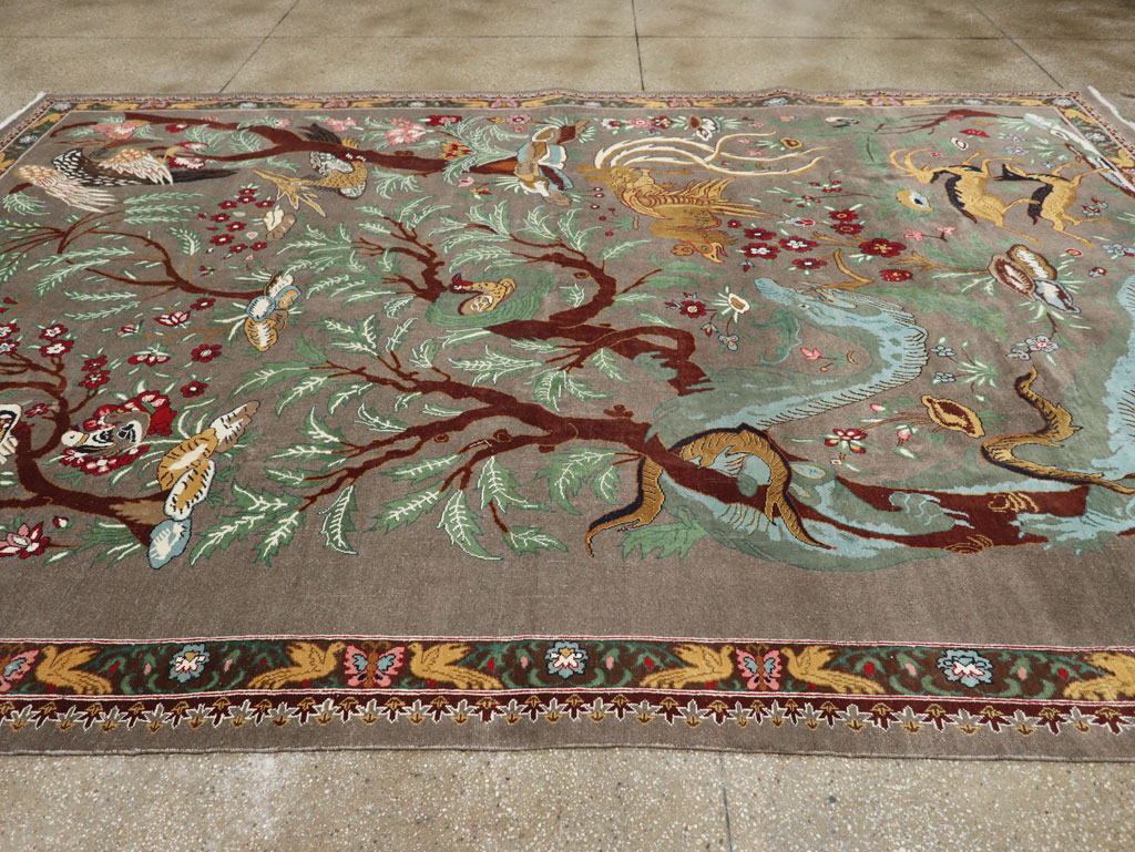 Vintage Persian Mashad Pictorial Room Size Carpet, No.33361 - Staging