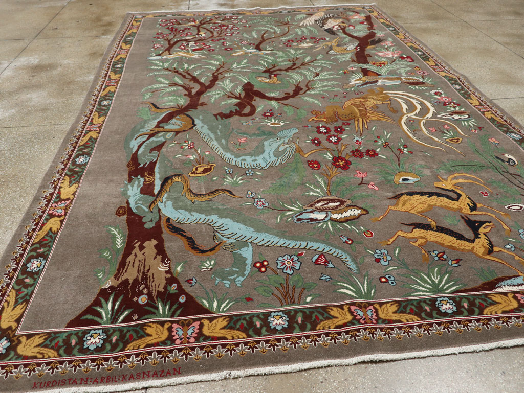 Vintage Persian Mashad Pictorial Room Size Carpet, No.33361 - Staging