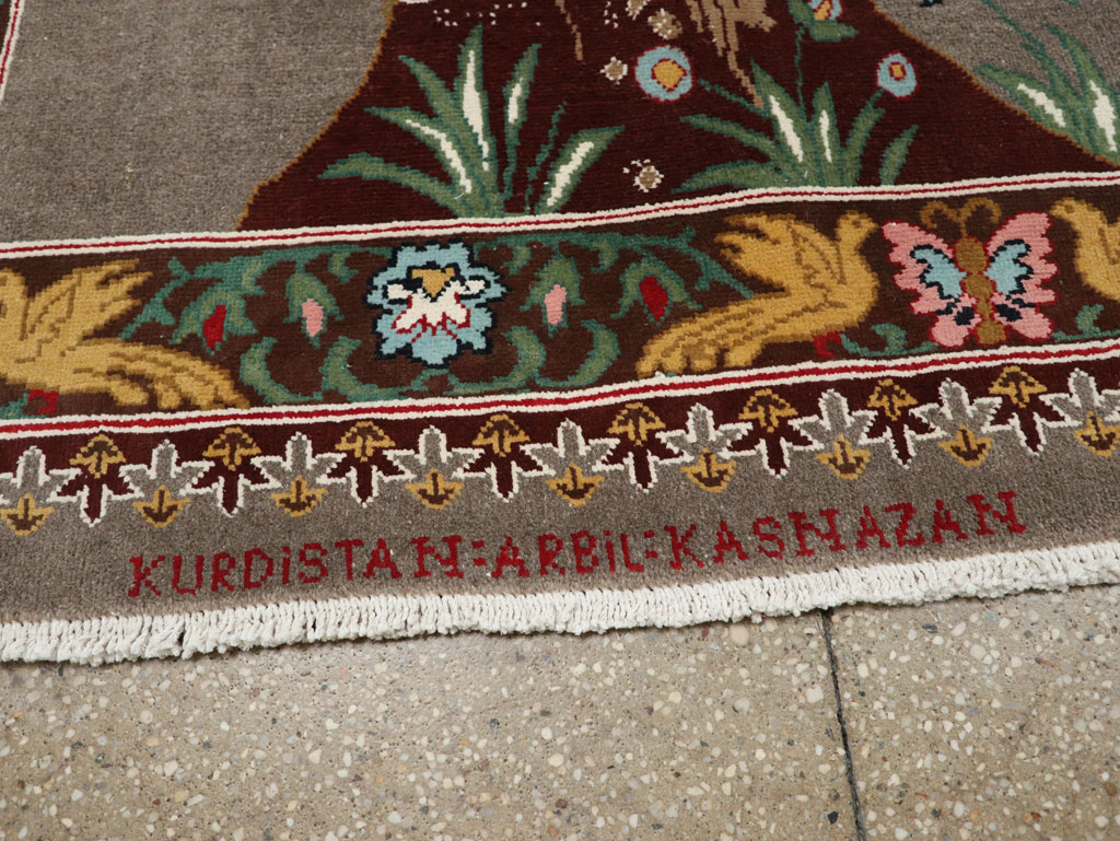 Vintage Persian Mashad Pictorial Room Size Carpet, No.33361 - Staging