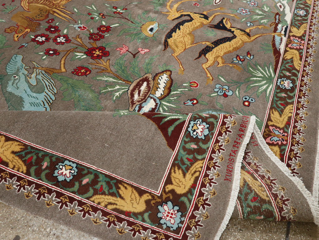 Vintage Persian Mashad Pictorial Room Size Carpet, No.33361 - Staging