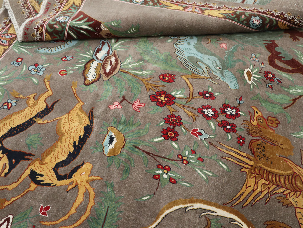 Vintage Persian Mashad Pictorial Room Size Carpet, No.33361 - Staging