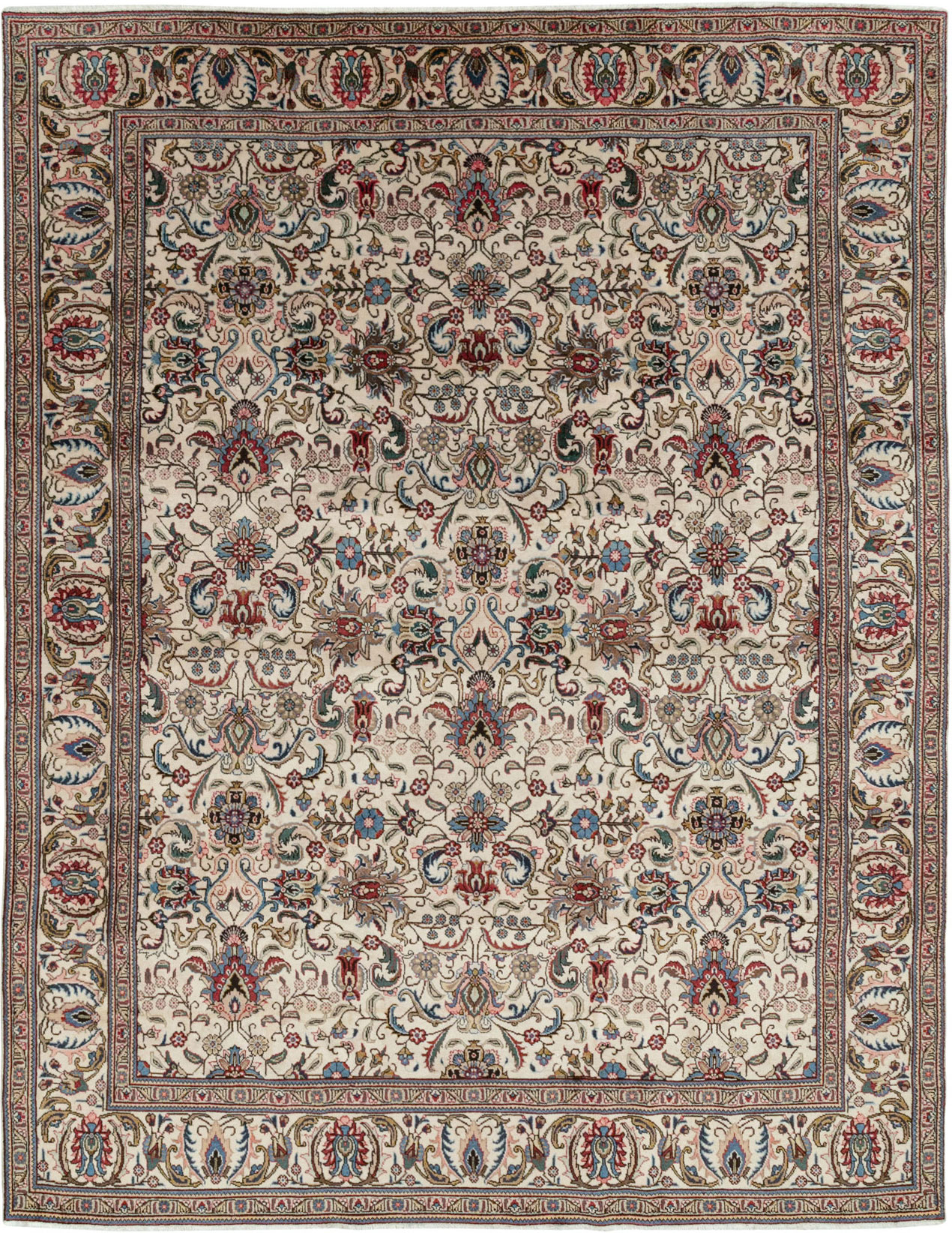 Vintage Persian Tabriz Room Size Carpet, No.33375 - Staging