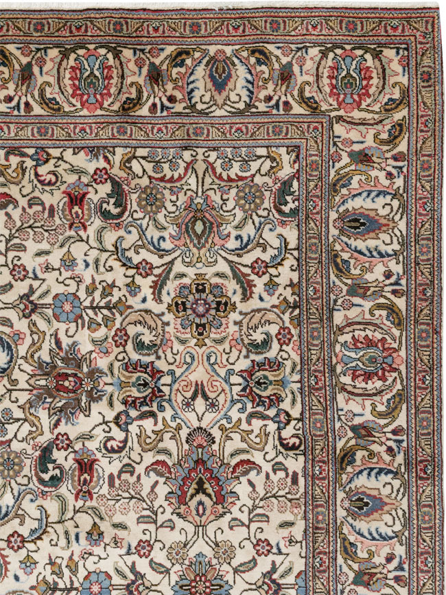 Vintage Persian Tabriz Room Size Carpet, No.33375 - Staging