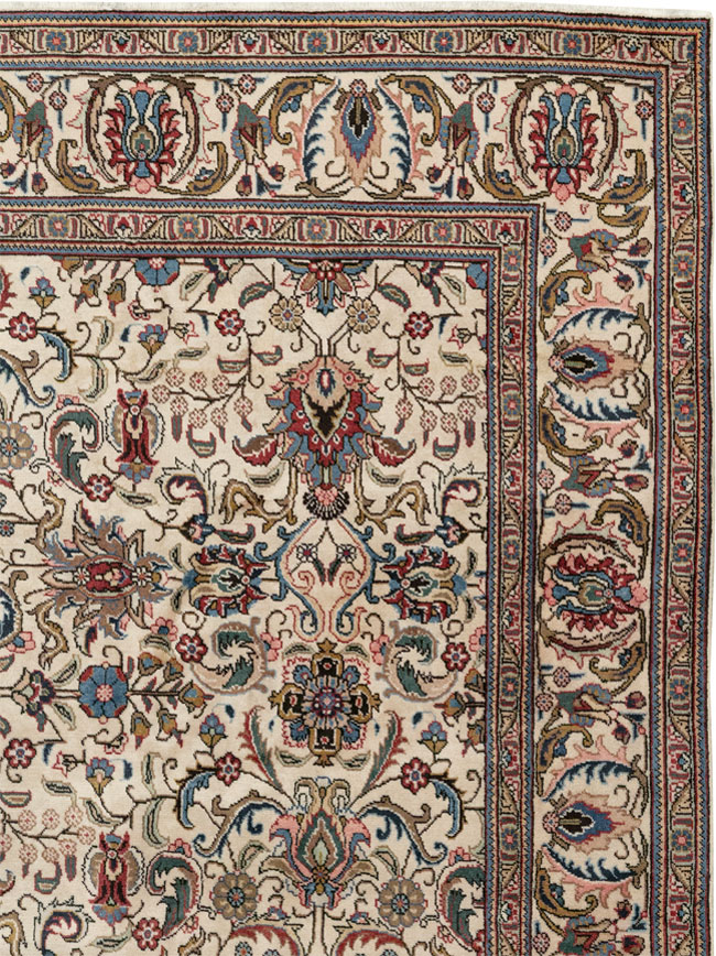 Vintage Persian Tabriz Room Size Carpet, No.33375 - Staging