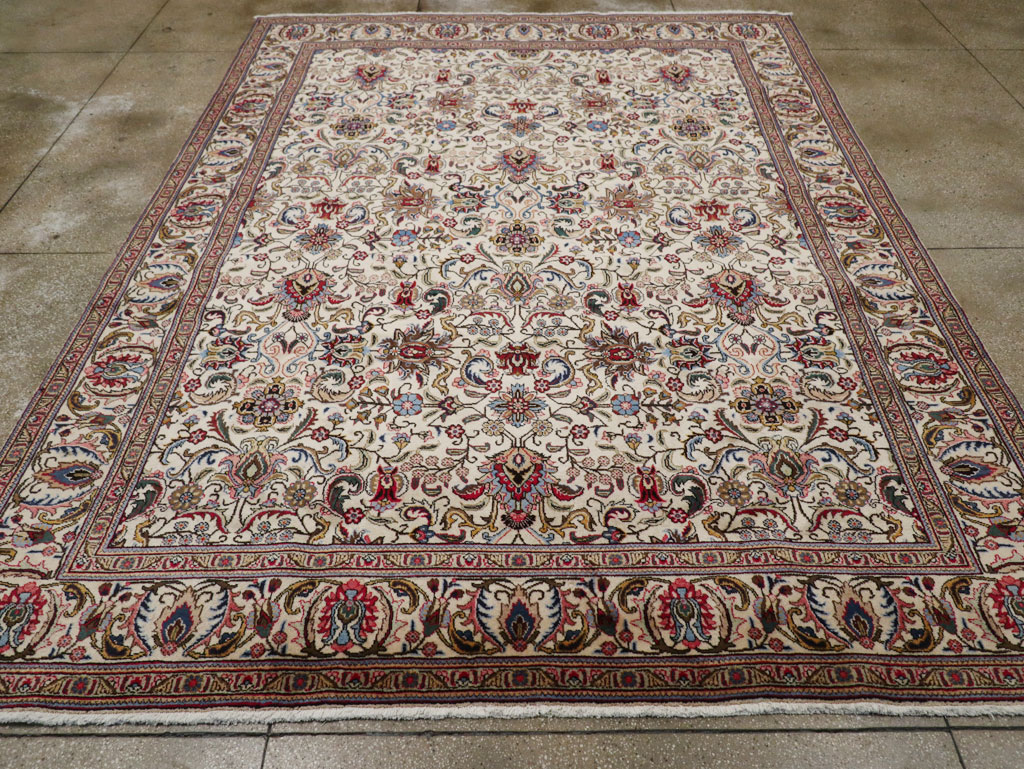 Vintage Persian Tabriz Room Size Carpet, No.33375 - Staging