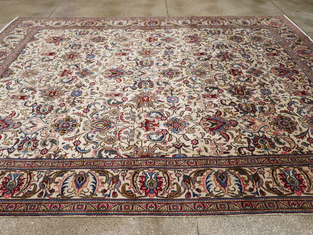 Vintage Persian Tabriz Room Size Carpet, No.33375 - Staging