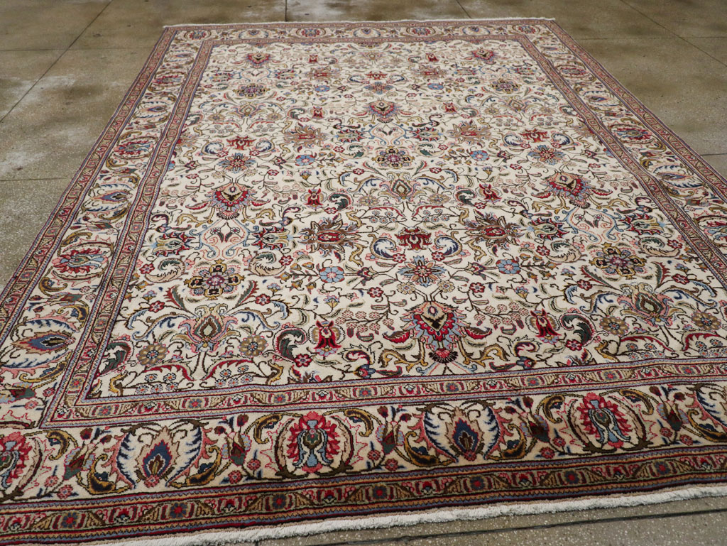 Vintage Persian Tabriz Room Size Carpet, No.33375 - Staging