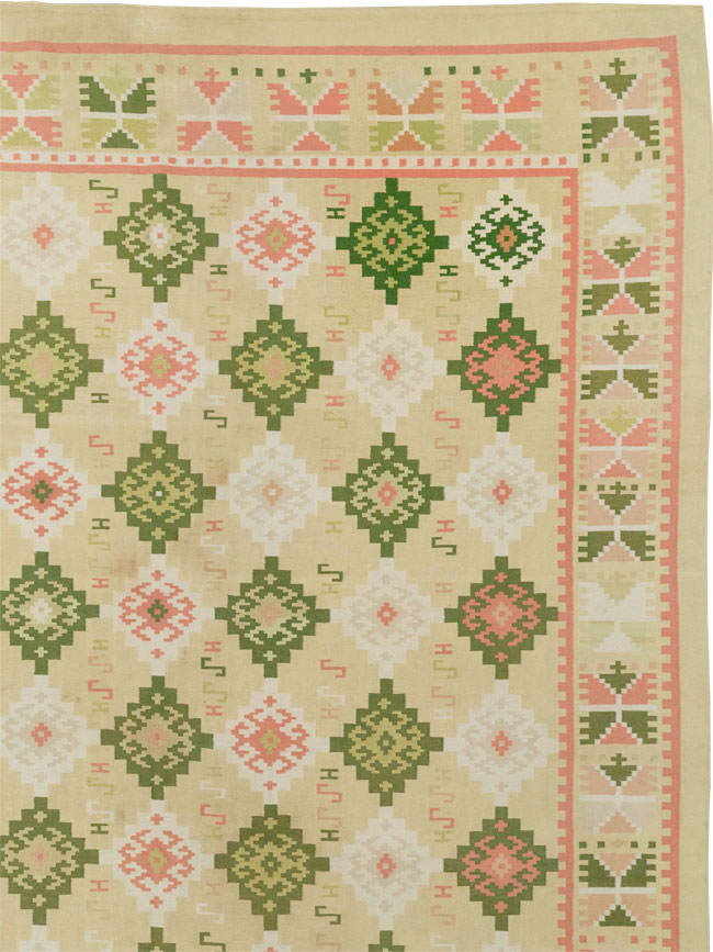 Vintage Indian Flatweave Dhurrie Oversize Carpet, No.33378 - Staging