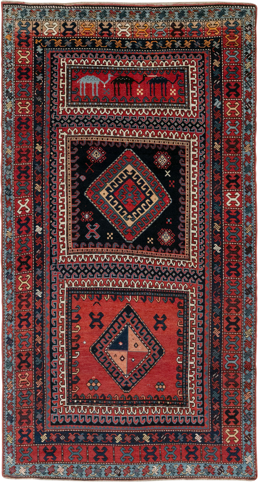 Antique Caucasian Karabagh Accent Rug, No.33380 - Staging