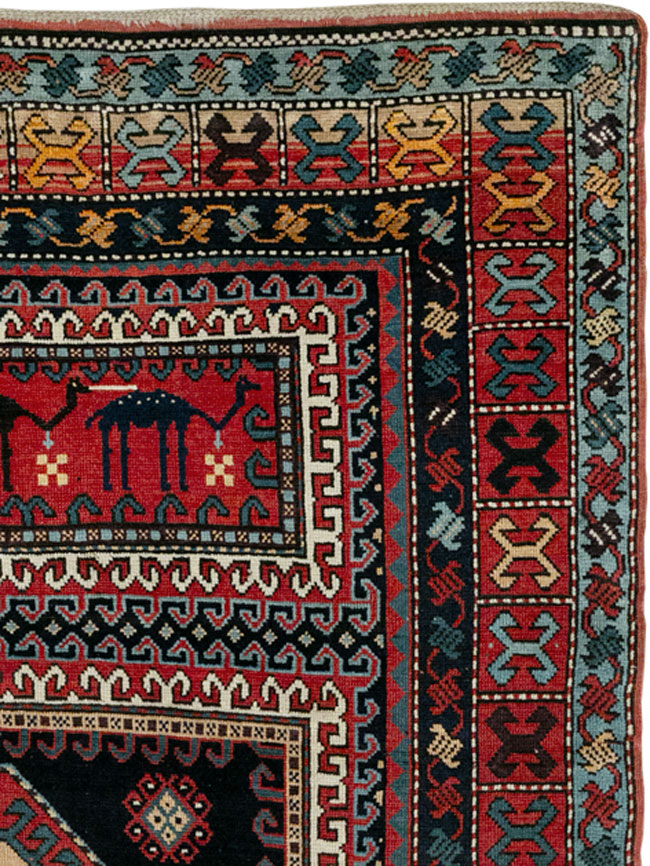 Antique Caucasian Karabagh Accent Rug, No.33380 - Staging
