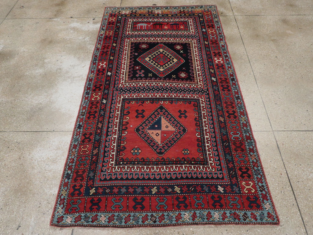 Antique Caucasian Karabagh Accent Rug, No.33380 - Staging