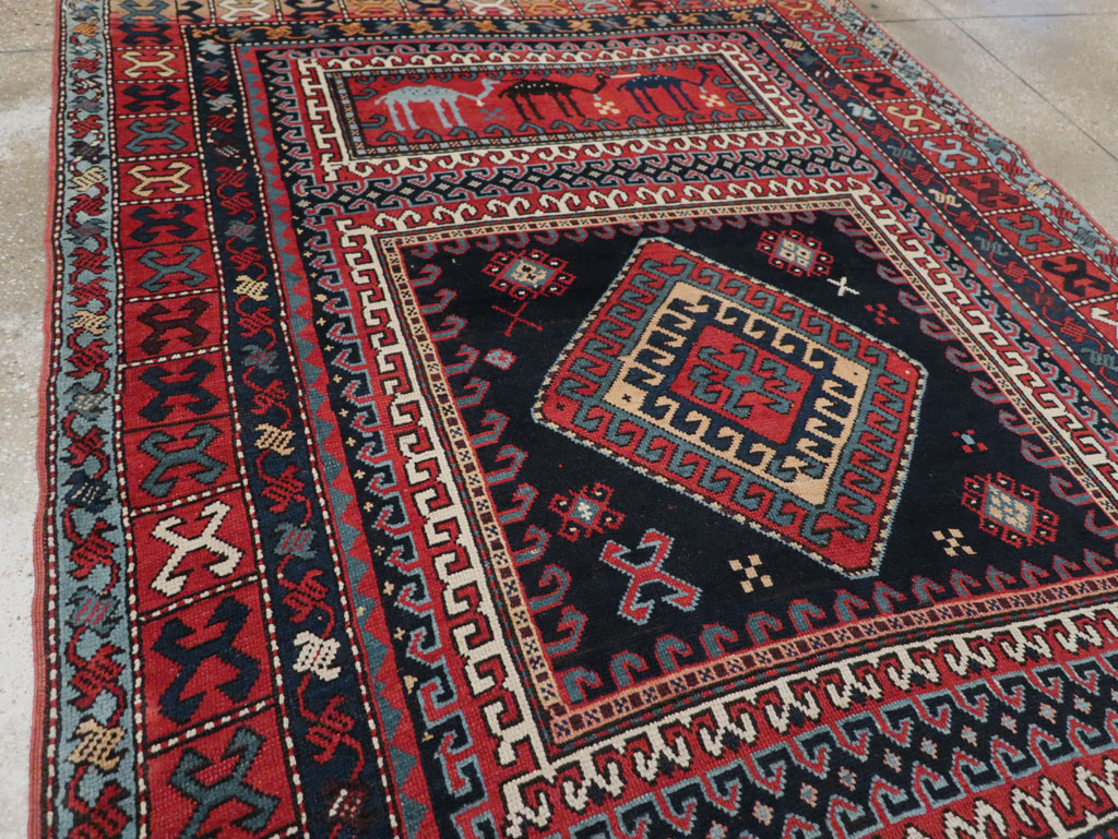 Antique Caucasian Karabagh Accent Rug, No.33380 - Staging