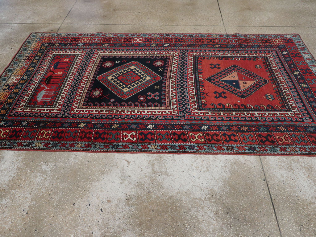 Antique Caucasian Karabagh Accent Rug, No.33380 - Staging