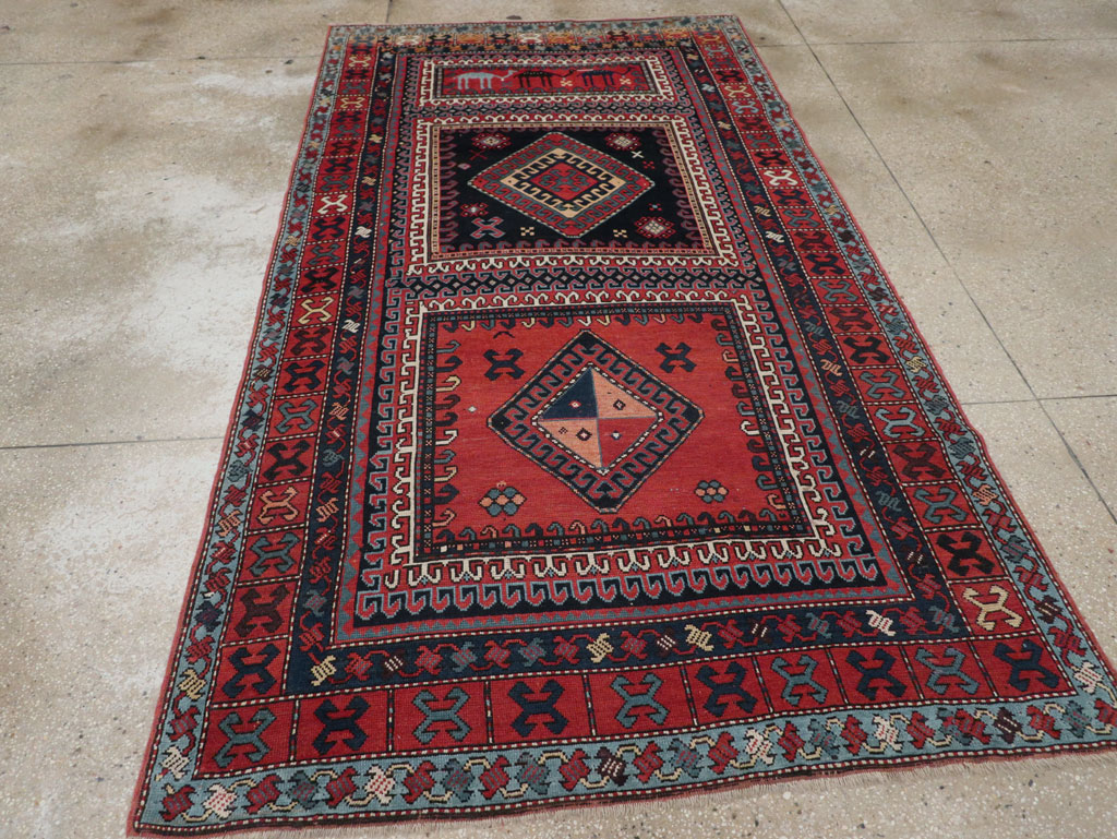 Antique Caucasian Karabagh Accent Rug, No.33380 - Staging
