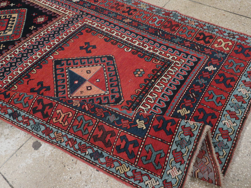 Antique Caucasian Karabagh Accent Rug, No.33380 - Staging