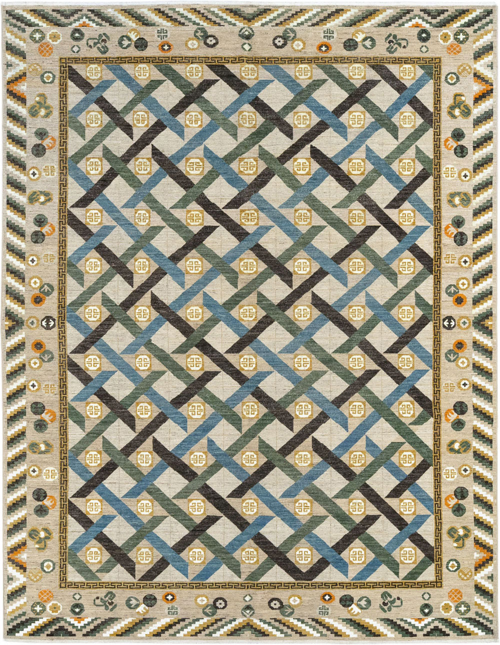 Modern East Turkestan Khotan Room Size Carpet, No.33396 - Staging