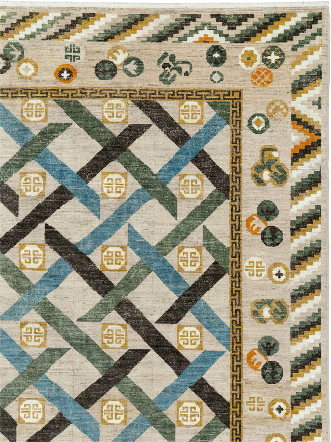 Modern East Turkestan Khotan Room Size Carpet, No.33396 - Staging