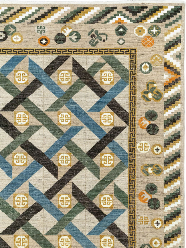 Modern East Turkestan Khotan Room Size Carpet, No.33396 - Staging