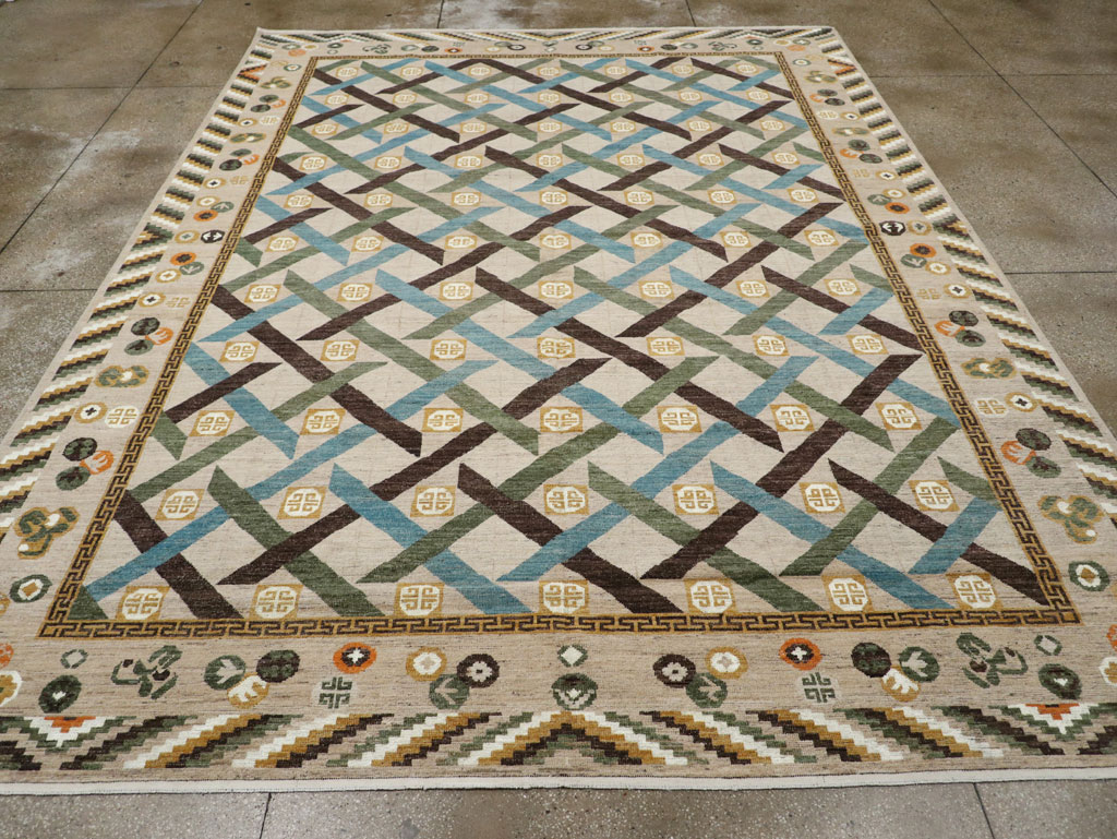 Modern East Turkestan Khotan Room Size Carpet, No.33396 - Staging