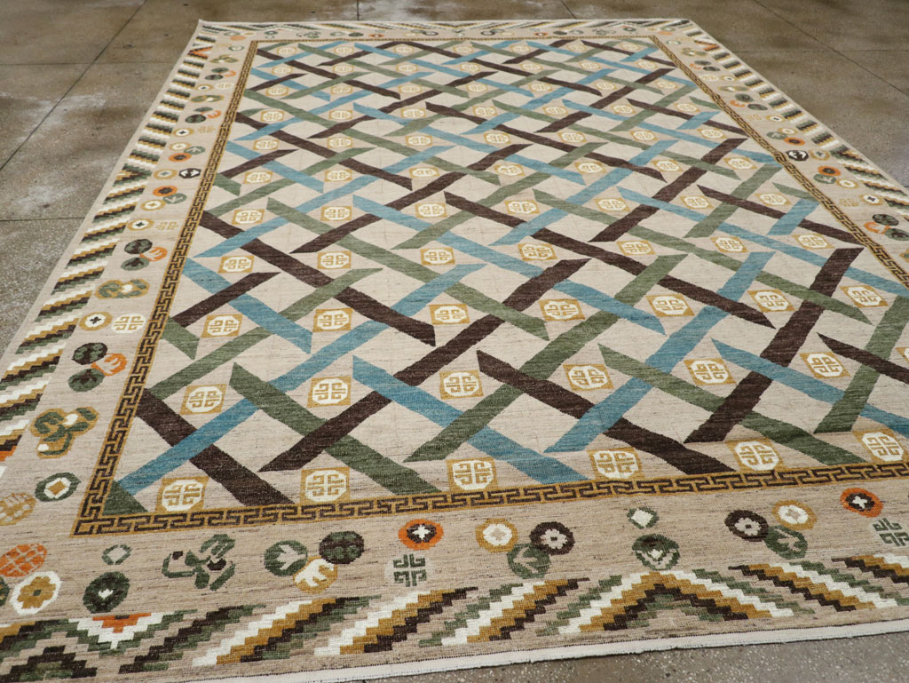 Modern East Turkestan Khotan Room Size Carpet, No.33396 - Staging