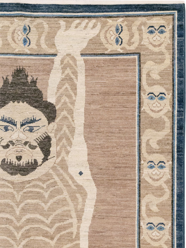 Modern East Turkestan Khotan Pictorial Accent Rug, No.33398 - Staging