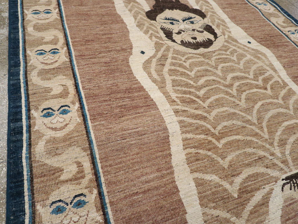 Modern East Turkestan Khotan Pictorial Accent Rug, No.33398 - Staging